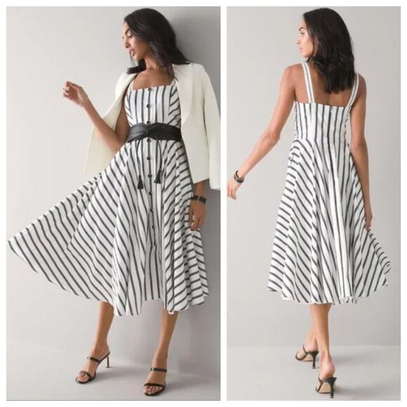 White House Black Market Dresses & Skirts - NWT! White House Black Market Fit and Flare Midi Dress Como Stripes, Size 4